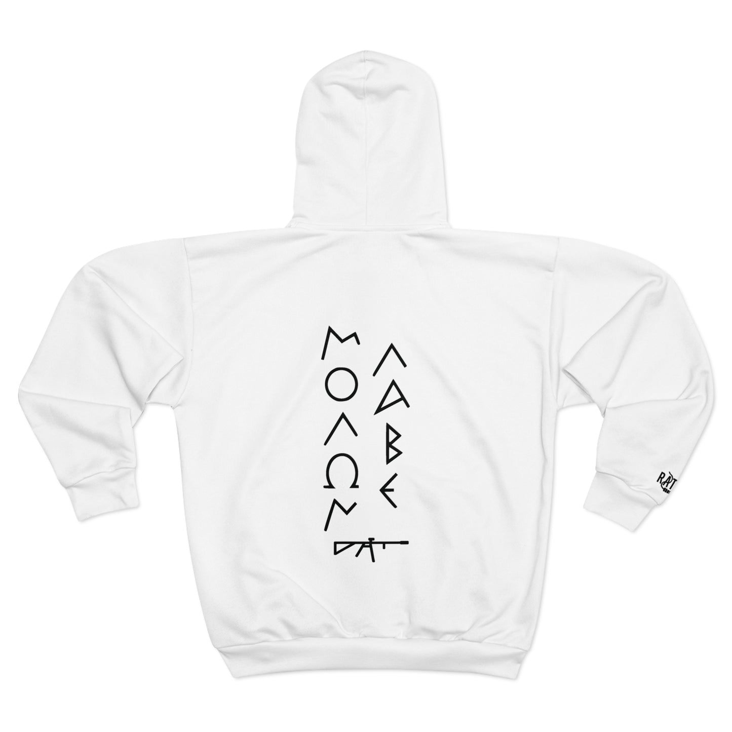 Minimalist Molon Labe Unisex Zip Hoodie in white USA Made