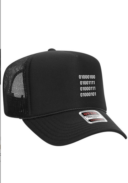 DOGE in Binary Mesh Back Trucker Hat (Black)