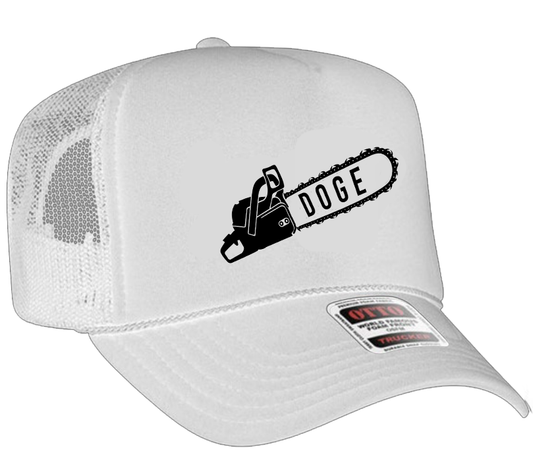 DOGE Chainsaw Mesh Back Trucker Hat (White)
