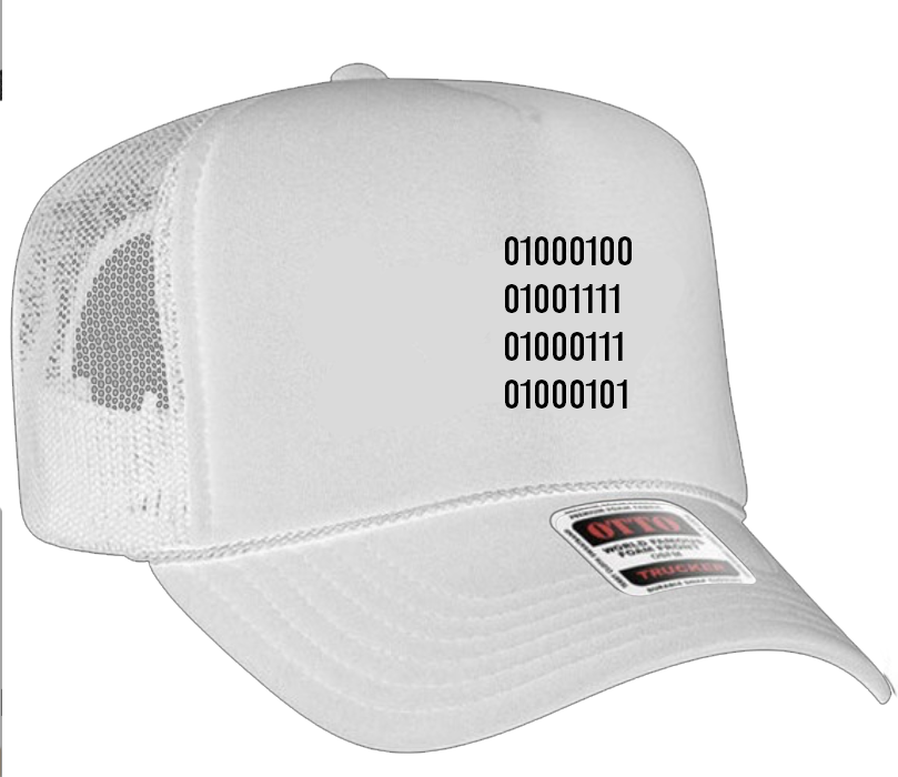 DOGE in Binary Mesh Back Trucker Hat (White)