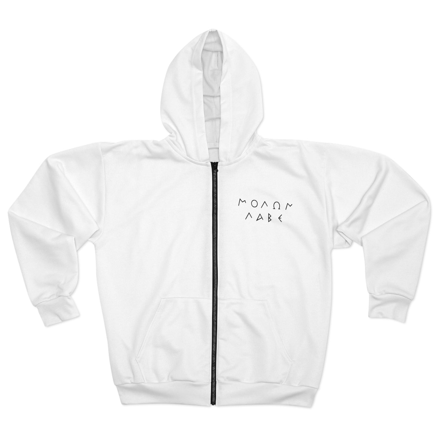 Minimalist Molon Labe Unisex Zip Hoodie in white USA Made