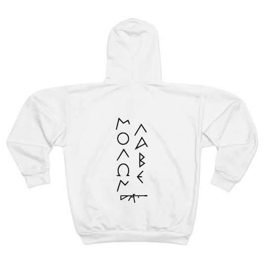 Minimalist Molon Labe Unisex Zip Hoodie in white USA Made