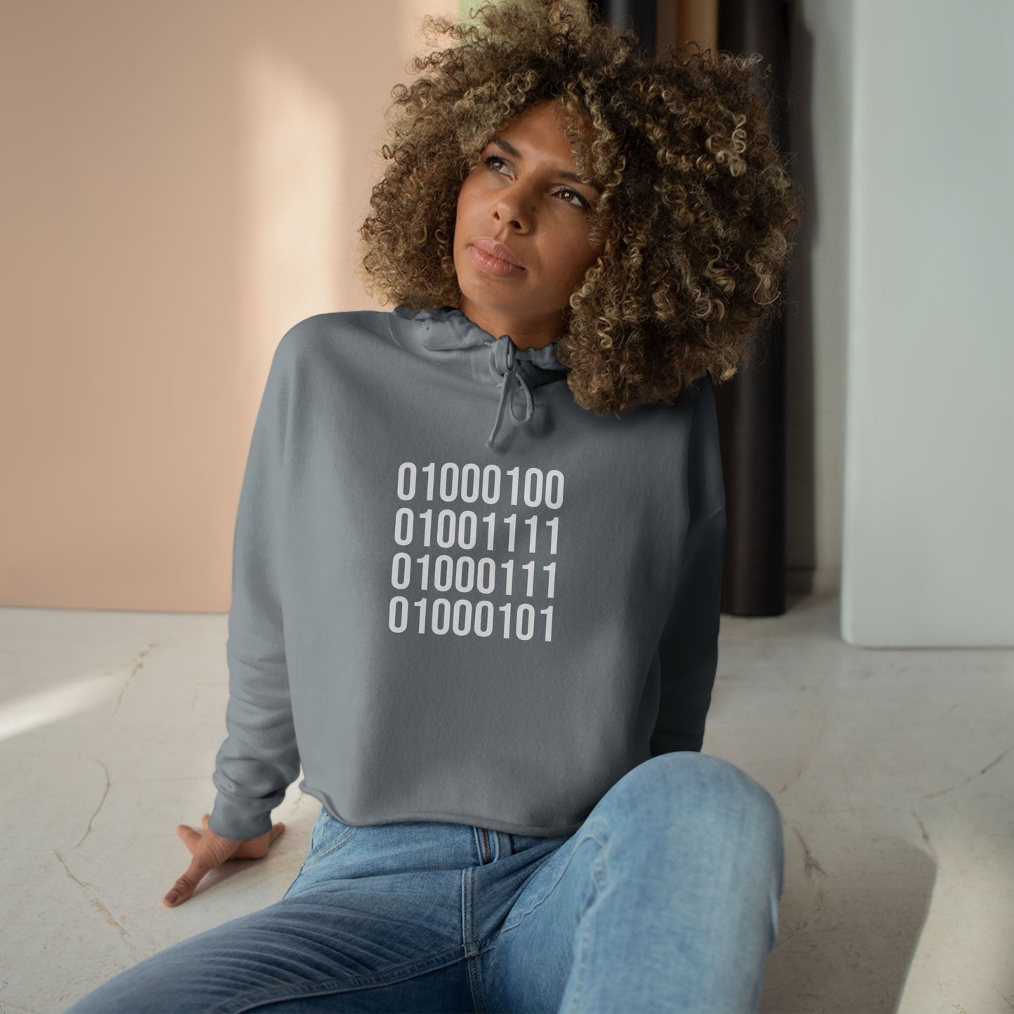 DOGE in Binary Code Women's Crop Hoodie