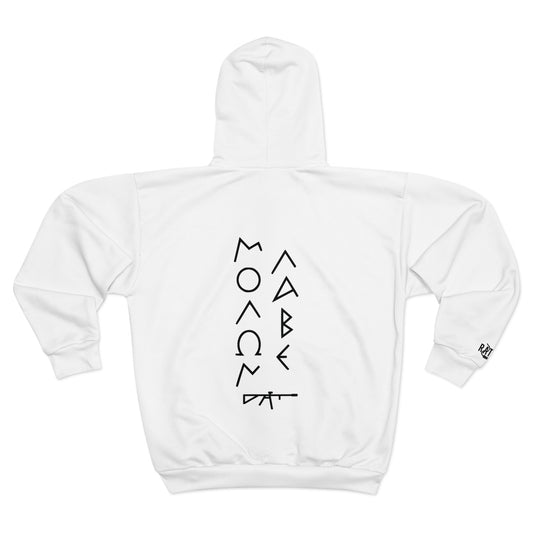 Minimalist Molon Labe Unisex Zip Hoodie in white USA Made