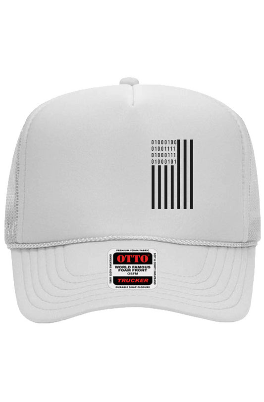 DOGE in Binary Code Flag Otto 5 Panel Trucker Hat in White