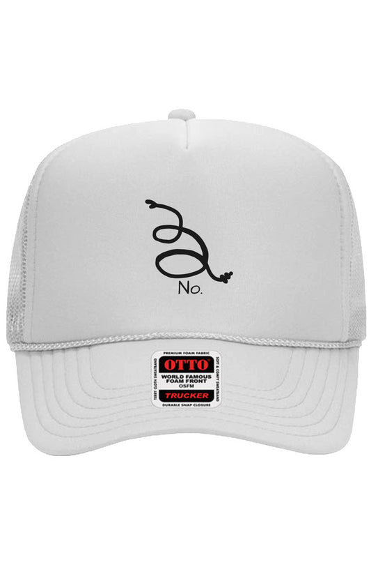 Minimalist Gadsden Flag Otto 5 Panel Trucker Hat in White